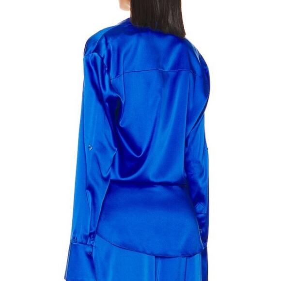 Ser.O.Ya Retrofête Karry Silk Asymmetrical Button Down Royal Blue XS NWT - Picture 4 of 13